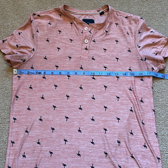 Bruno Milano Pastel Salmon short sleeve henley, Flamingo print - Picture 5 of 9